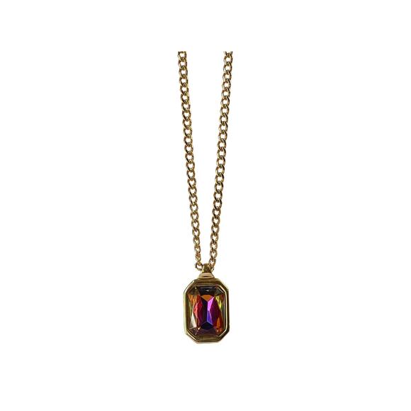 1990s Kenneth Jay Lane Gold Plated Octagon Faux Tourmaline Crystal Necklace - Picture 4 of 5
